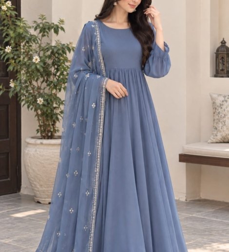 Dusty Blue Anarkali Suit