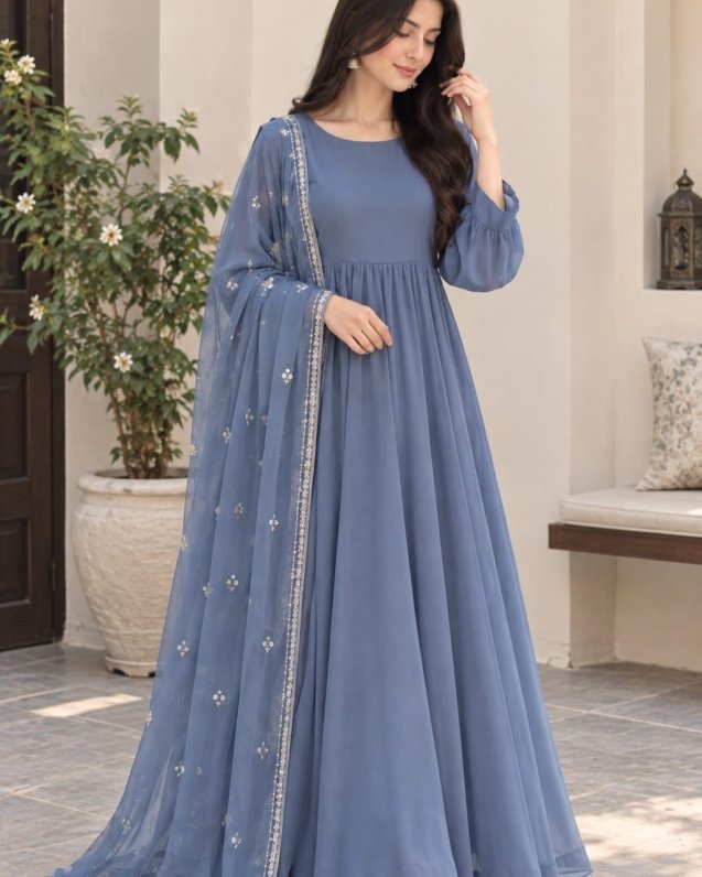 Dusty Blue Anarkali Suit